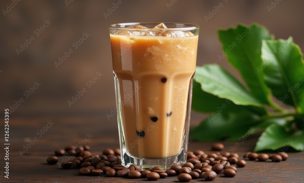Chilled iced coffee with cream and ice Chilled iced coffee with cream and ice