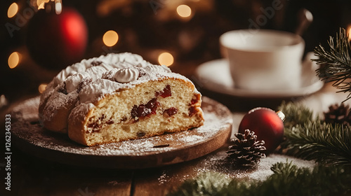  Festive Holiday Fruit Cake with Christmas Decorations ai genrative photo