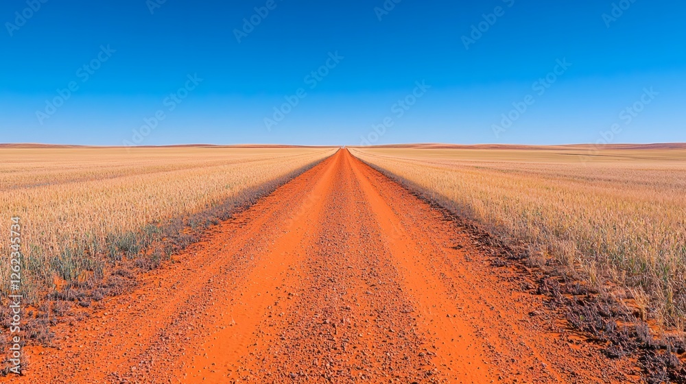 Fototapeta premium Solar farm with rows of photovoltaic panels under a clear blue sky, renewable energy source, clean power generation, stock photo with side copy space.