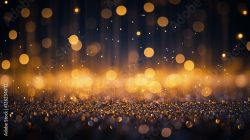 Light bursts with golden particles illuminating dark space during cosmic display