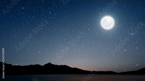 A movement of stars in the night sky with the view of mountains..