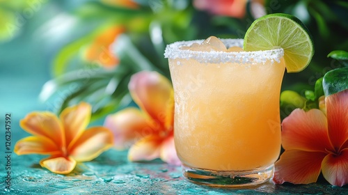 Refreshing tropical cocktail garnished with lime and salt in a vibrant setting