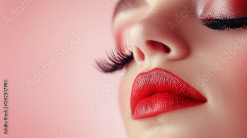 Elegant red lips and dramatic eyelashes showcase beauty trends in vivid detail