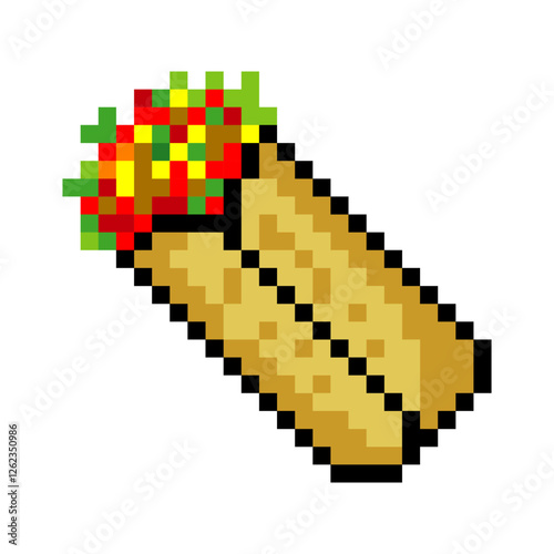 Mexican food burritos in pixel art style