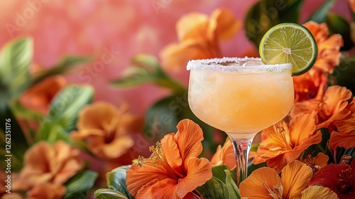 Refreshing tropical cocktail garnished with lime and salt in a vibrant setting