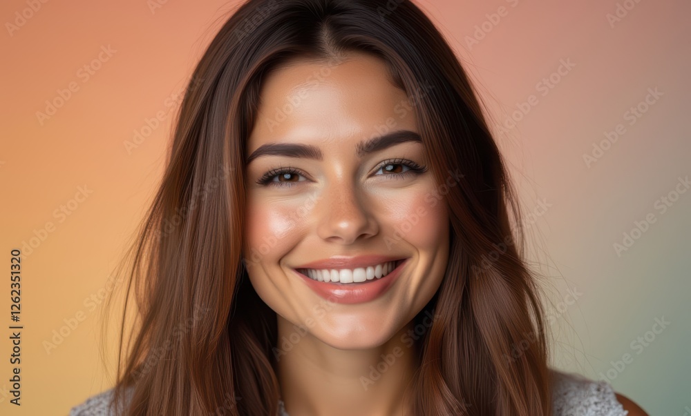 Smiling young woman with long brown hair Smiling young woman with long brown hair