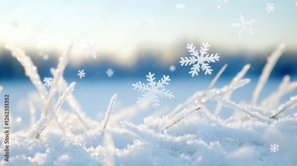 Snowy Winter Landscape with Falling Snowflakes Snowy Winter Landscape with Falling Snowflakes