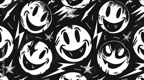 Pattern with black and white monsters.  illustration.