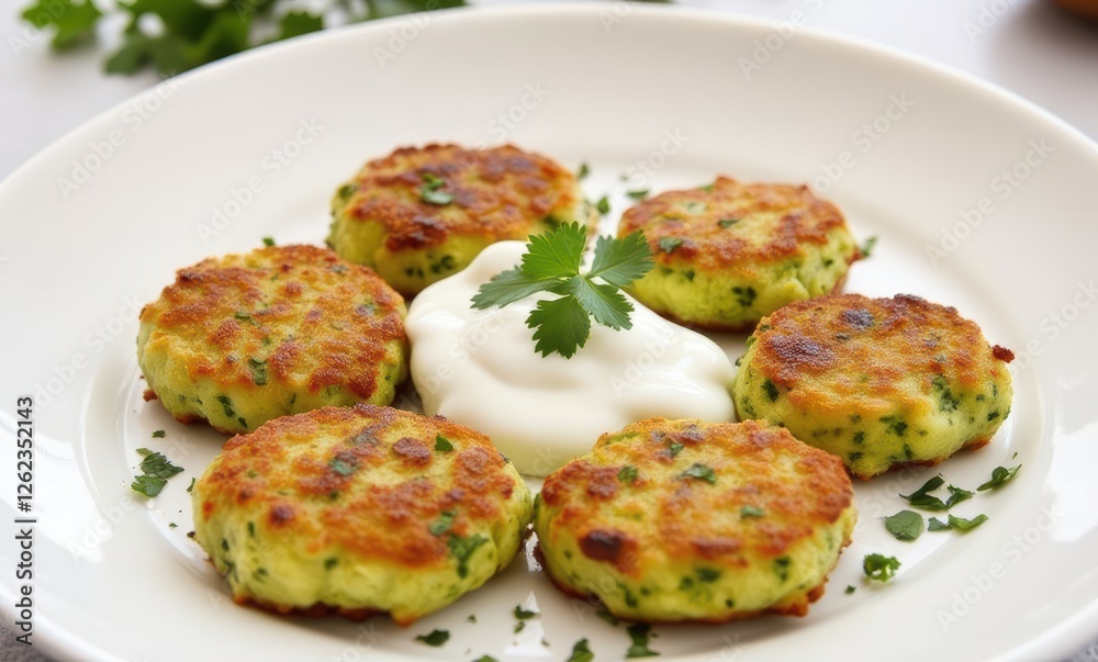 Delicious green herb fritters with yogurt Delicious green herb fritters with yogurt