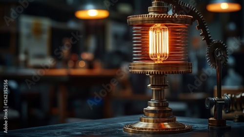 Vintage light bulb with warm glow illuminating a dark background