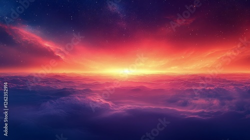 Abstract waves of light and color flowing in a vibrant digital landscape at early morning