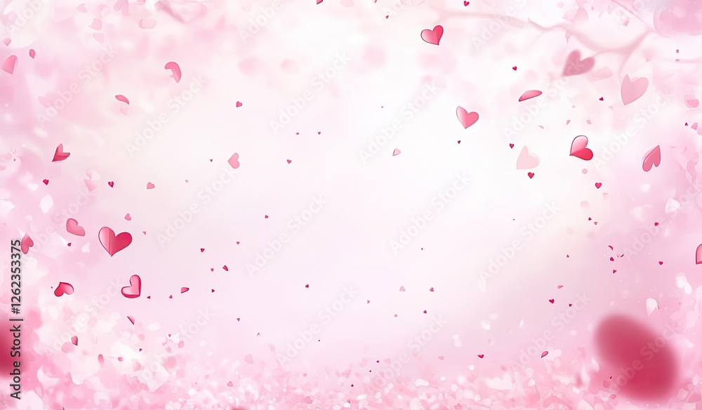 Romantic hearts falling in a soft pink forest background Romantic hearts falling in a soft pink forest background