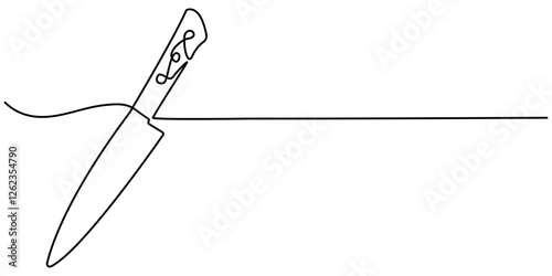 Continuous one simple single line art drawing of kitchen knife icon in silhouette on a white background. Linear stylized, Continuous single one line drawing of sharp knife weapon utensil vector . 