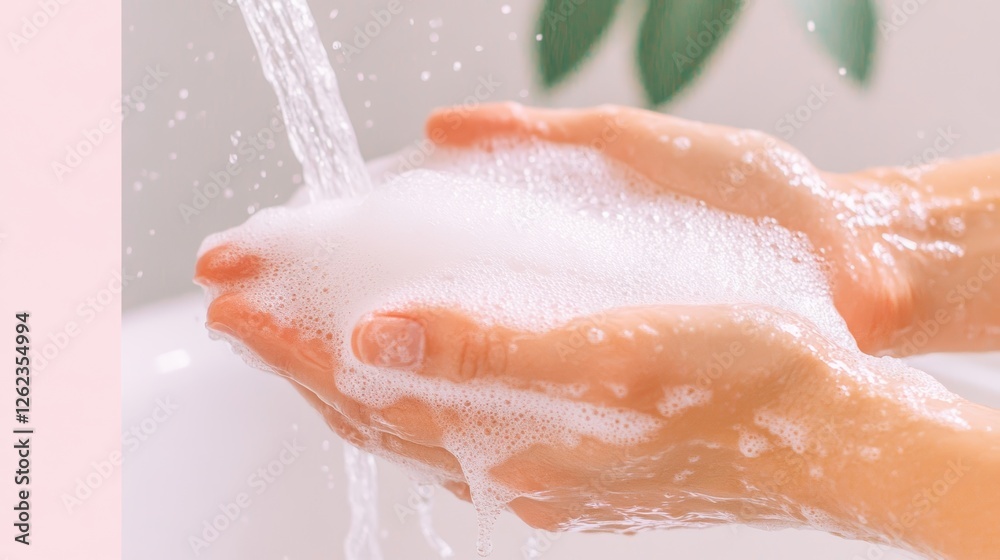 Fototapeta premium Hygienic Handwashing with Soap Under Running Water for Clean and Healthy Hands