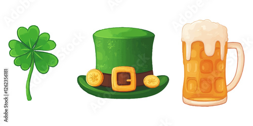 Patrick's Day symbols and elements set, cartoon vector illustration with white background
