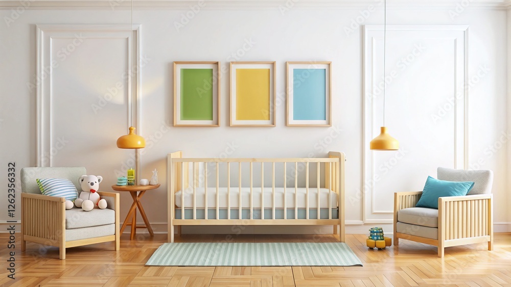 Empty Frames Nursery Decor with Toys and Crib Empty Frames Nursery Decor with Toys and Crib