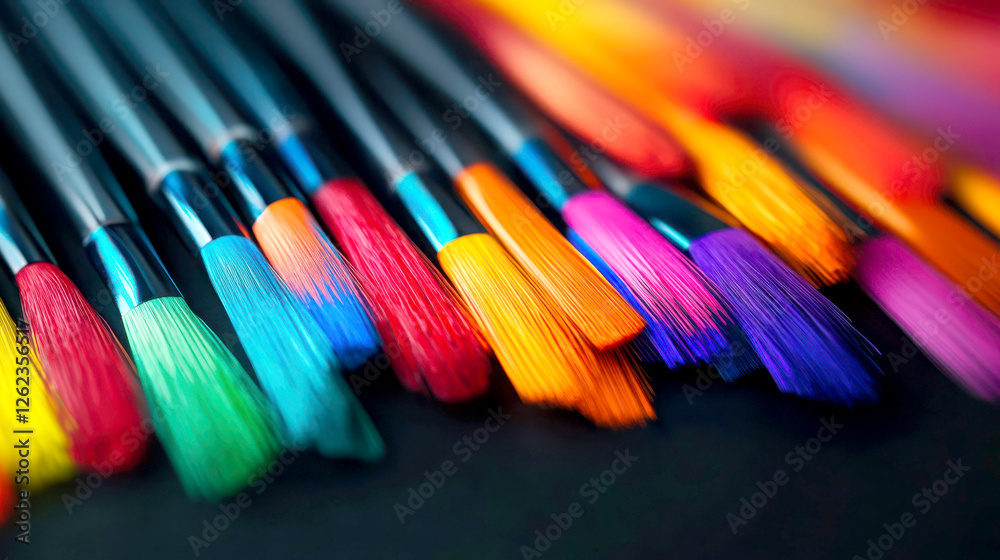 Fototapeta premium Vibrant paintbrushes in various colors for artistic creativity.
