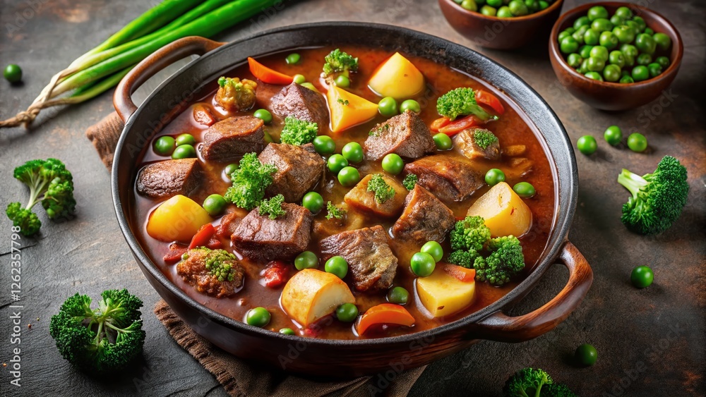 Minimalist Beef Casserole with Potatoes, Broccoli, Peas & Onions in Red Wine Sauce Minimalist Beef Casserole with Potatoes, Broccoli, Peas & Onions in Red Wine Sauce