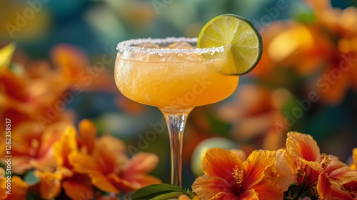 Refreshing tropical cocktail garnished with lime and salt in a vibrant setting