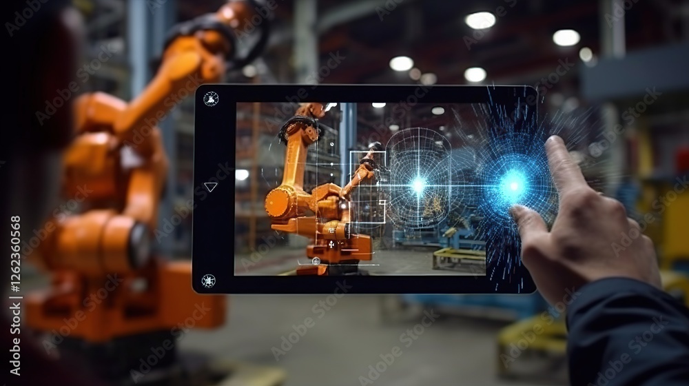 Fototapeta premium Industrial Automation Robot Arm Interaction with Augmented Reality