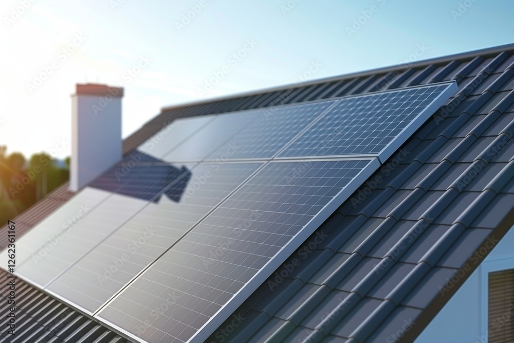 Obraz premium Installation of solar panels on the roof of modern houses