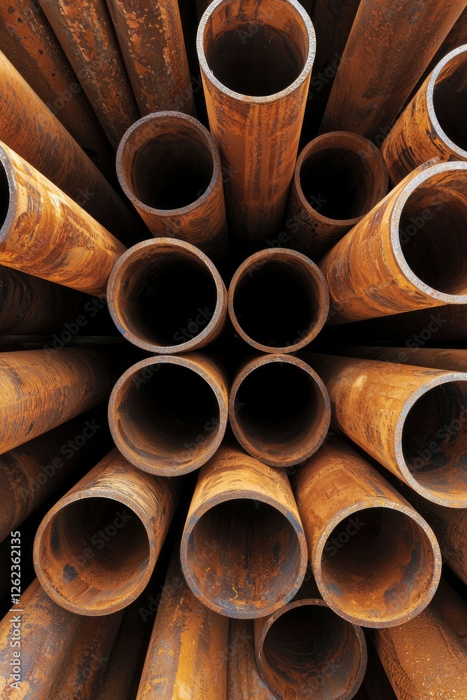 Rusty pipes stacked together for construction. Industrial metal background texture Rusty pipes stacked together for construction. Industrial metal background texture