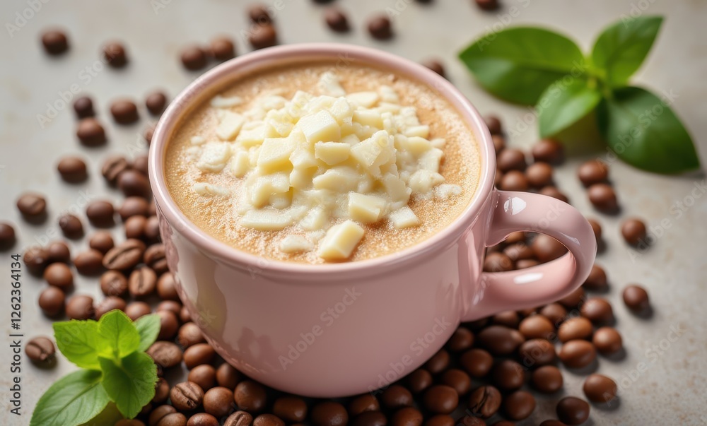 Delicious creamy coffee with chocolate flakes Delicious creamy coffee with chocolate flakes