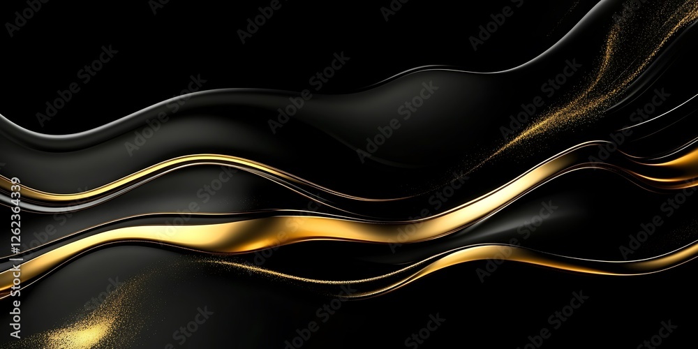 Fototapeta premium Abstract gold black waves, dark background, elegant design, website banner