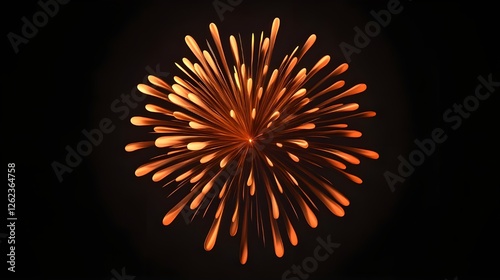 a bright, orange firework explosion against a black background, with multiple streaks radiating outward from the center.