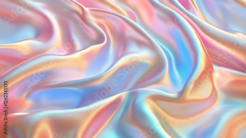 Colorful silk fabric with iridescent sheen reflecting light in abstract form ...