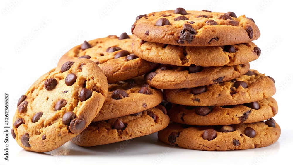 Stack of Chocolate Chip Cookies - White Background Stack of Chocolate Chip Cookies - White Background