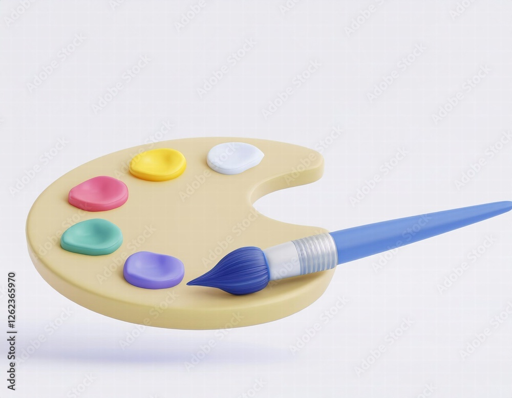 3D paintbrush rests on a palette of vibrant colors ready to create 3D paintbrush rests on a palette of vibrant colors ready to create
