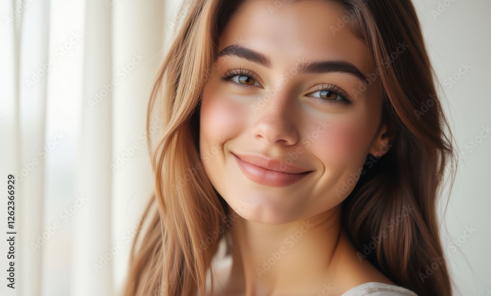 Smiling young woman with long brown hair Smiling young woman with long brown hair