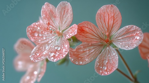 Delicate pink flower with intricate petal details in soft natural light durin...