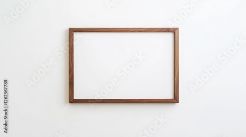 A simple wooden frame sits empty against a white wall, inviting creativity or decoration.