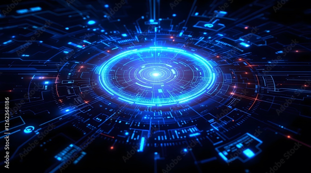 Fototapeta premium Futuristic Circuit Board with Glowing Blue Digital Interface.