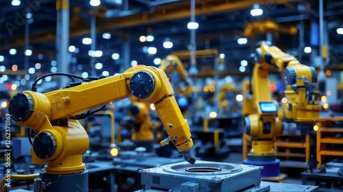 Industrial Robotic Arm Working in High-Tech Manufacturing Facility

