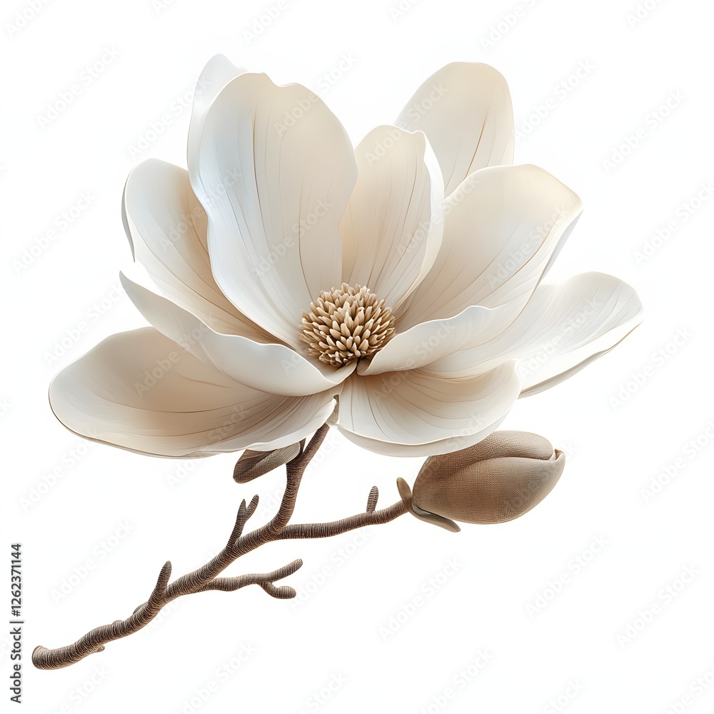 Obraz premium Elegant magnolia blossom with subtle creamy hues on a white backdrop