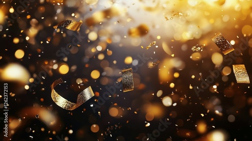 Golden confetti sparkles falling during a celebration in a festive atmosphere