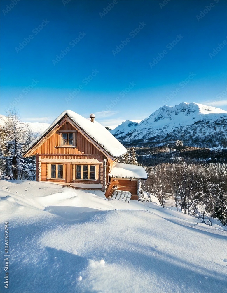 Winter Nordic landscape- Snow-covered house Winter Nordic landscape- Snow-covered house