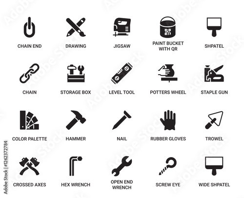 Tools Category Outline Pictogram Icons Set