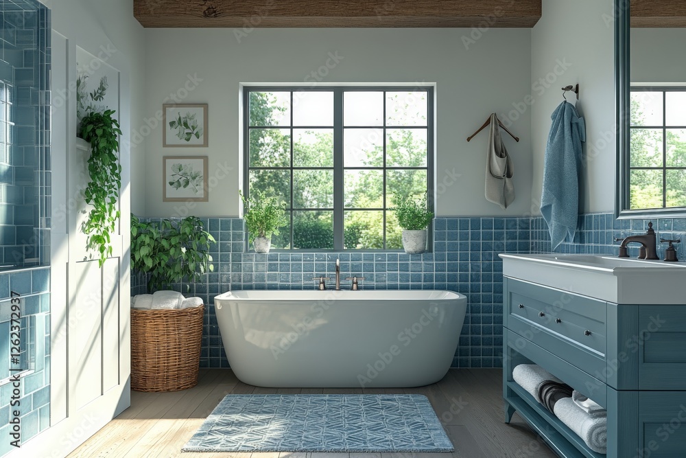 Fototapeta premium Stylish bathroom design with natural elements and elegant fixtures in a tranquil setting