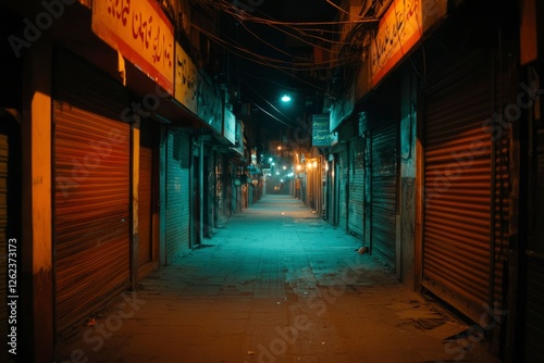 Wallpaper Mural Closed shops on dark street late at night. Urban decay, loneliness, lockdown Torontodigital.ca