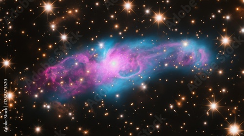 Colorful nebula with swirling gases and stars illuminated in the night sky ab...