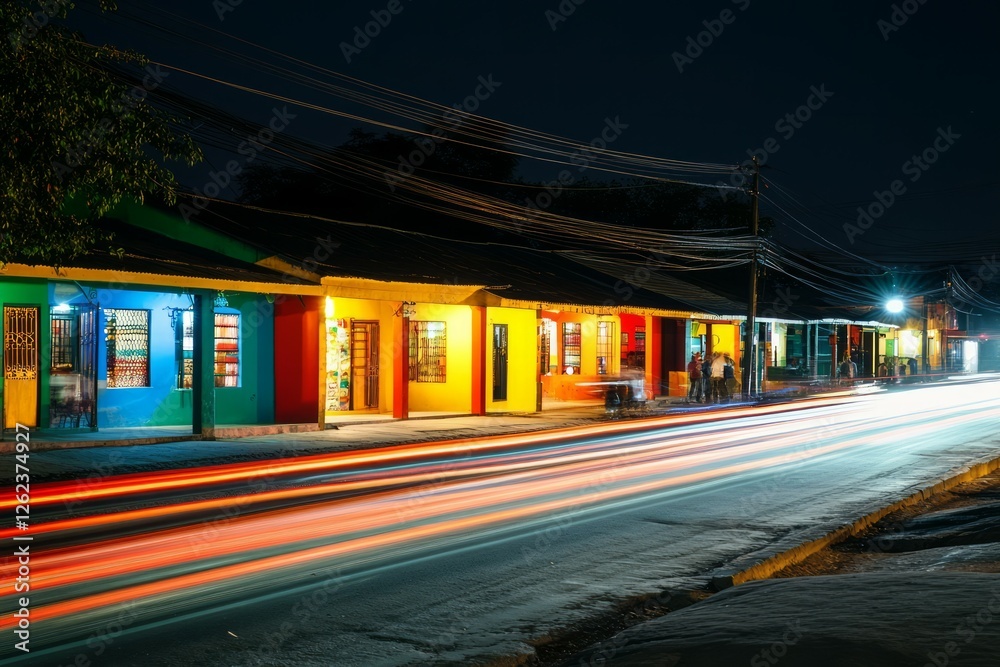 Neon-lit urban street reflecting rain at night. AI image Neon-lit urban street reflecting rain at night. AI image