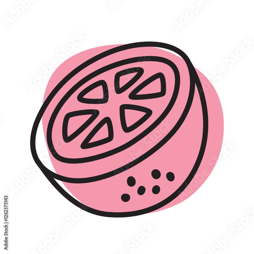 Citrus orange or lemon doodle icon hand drawn with black line in freehand style. Vector illustration isolated on white background