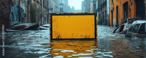Urban Flood Disaster Empty Sign Amidst Cars photo