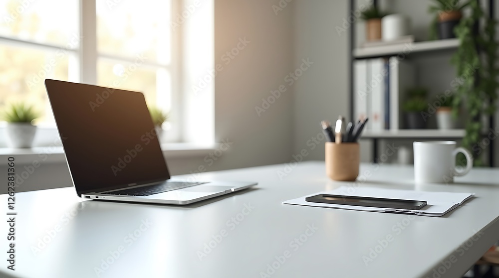 Modern Workspace Minimalist Home Office Setup Laptop Modern Workspace Minimalist Home Office Setup Laptop