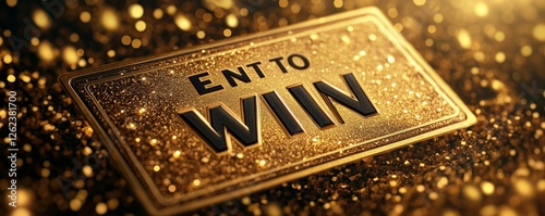 Golden raffle ticket with the phrase enter to WIN! suggesting participation in a lottery, contest, sweepstake, or a chance to win a prize, Generative AI