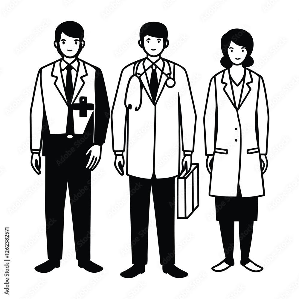 Set of a medical person standing together Set of a medical person standing together